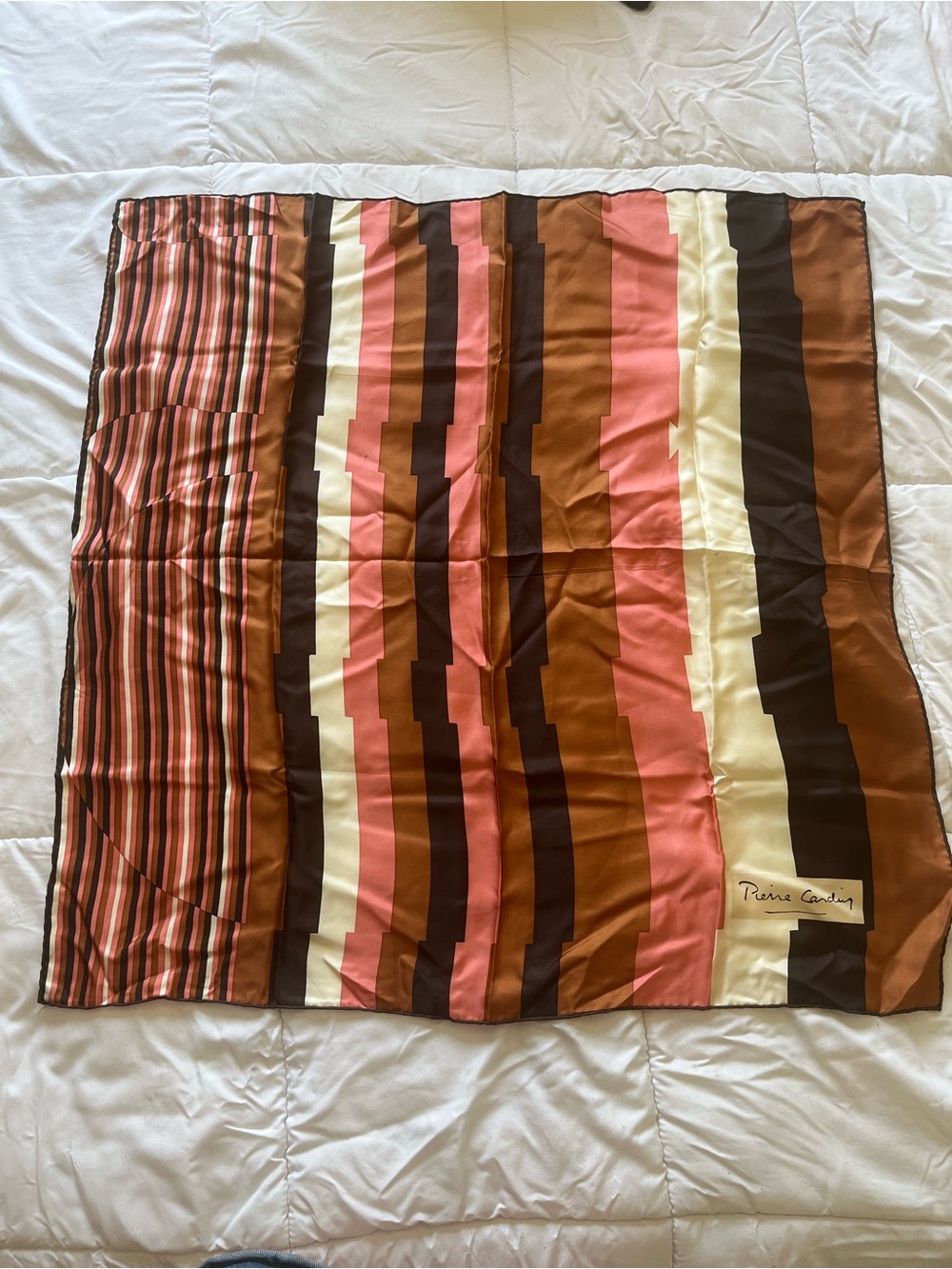 Pierre Cardin Multicolor Silk Stripe Scarf — Pink, Cream, Brown